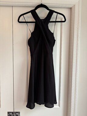 Express Mini Fit and Flare Halter Chiffon Black Dress